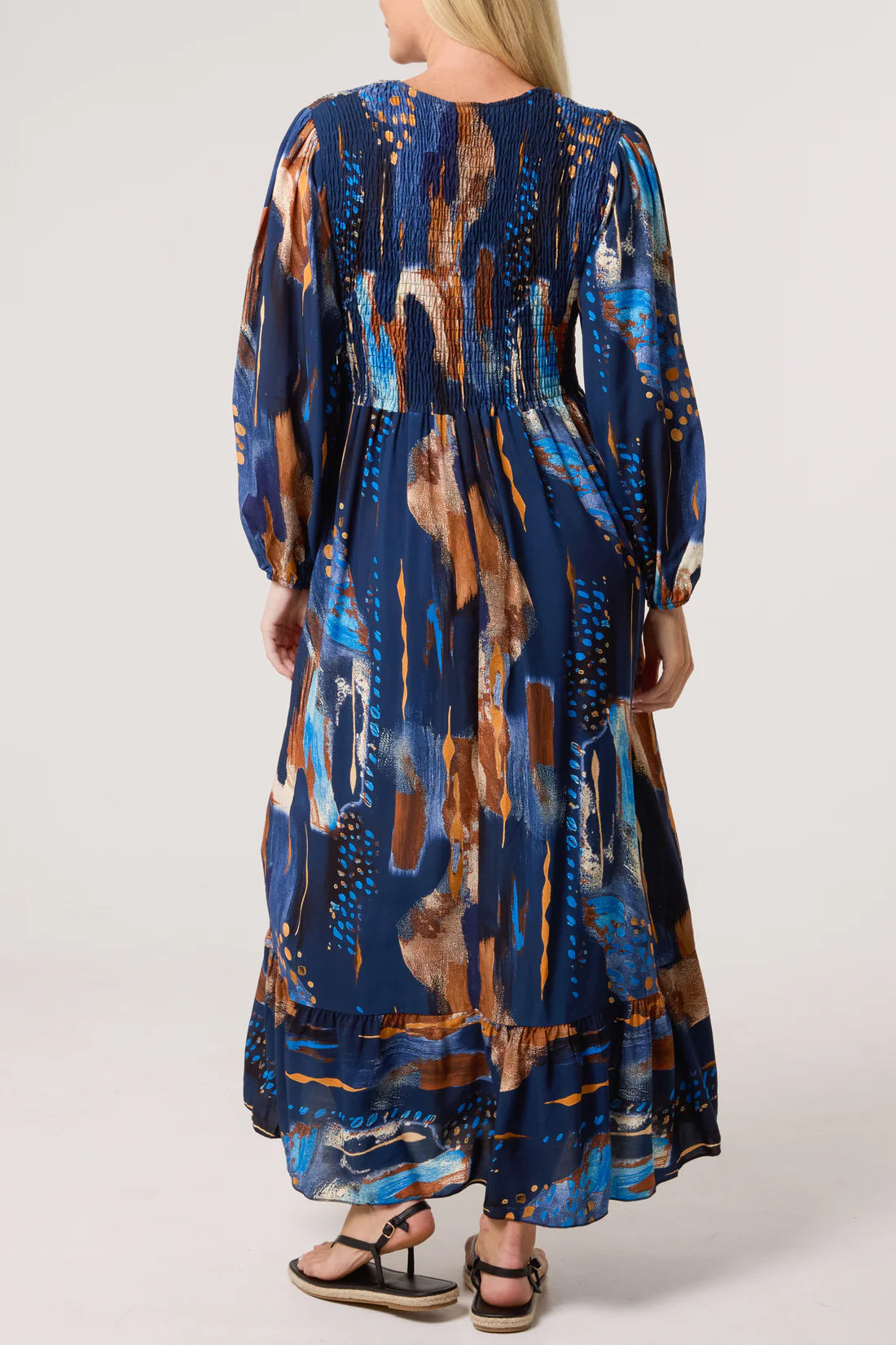 Elizabeth Ruched Bodice Midaxi Dress With Long Sleeves - Blues Or Burgundy Wine