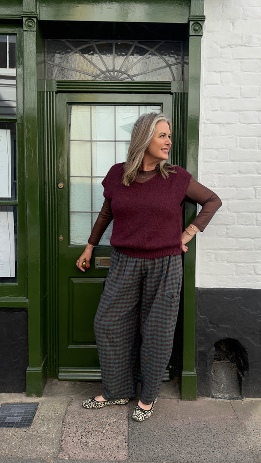 Maxine Gingham Check Barrel  Trousers