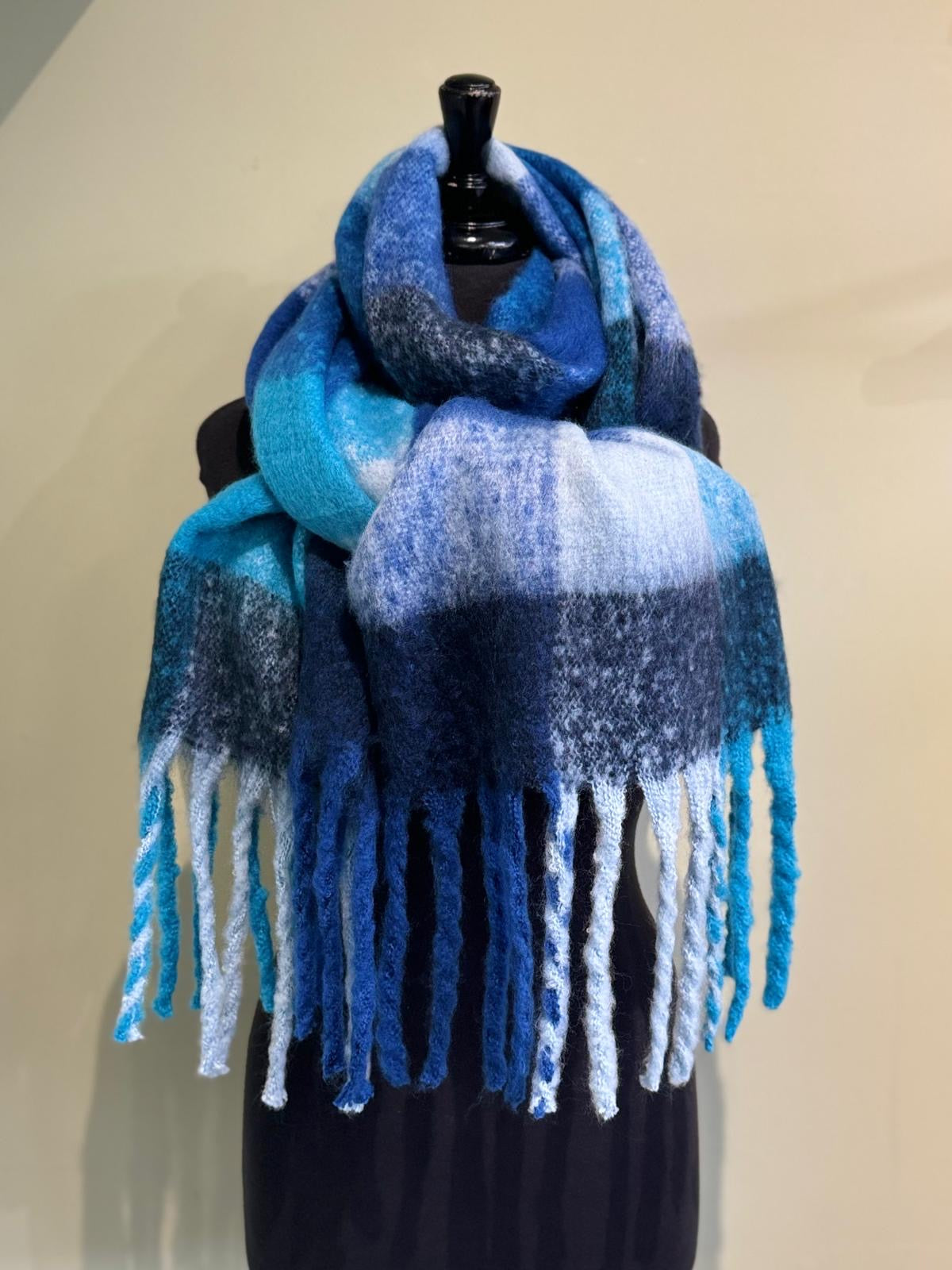 Winter Blues Checked Blanket Scarf