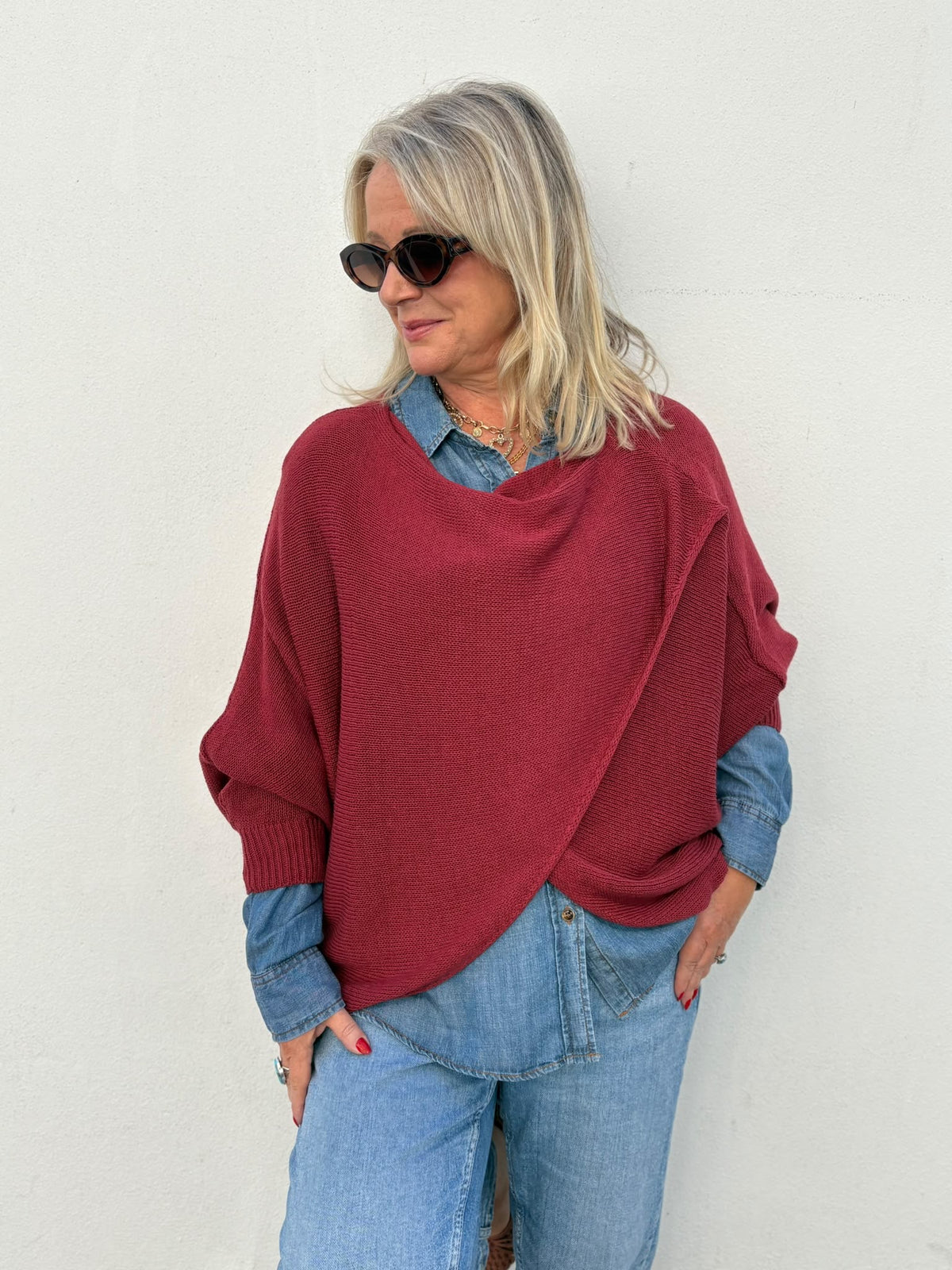 Cotton Blend Crossover Layering Jumper