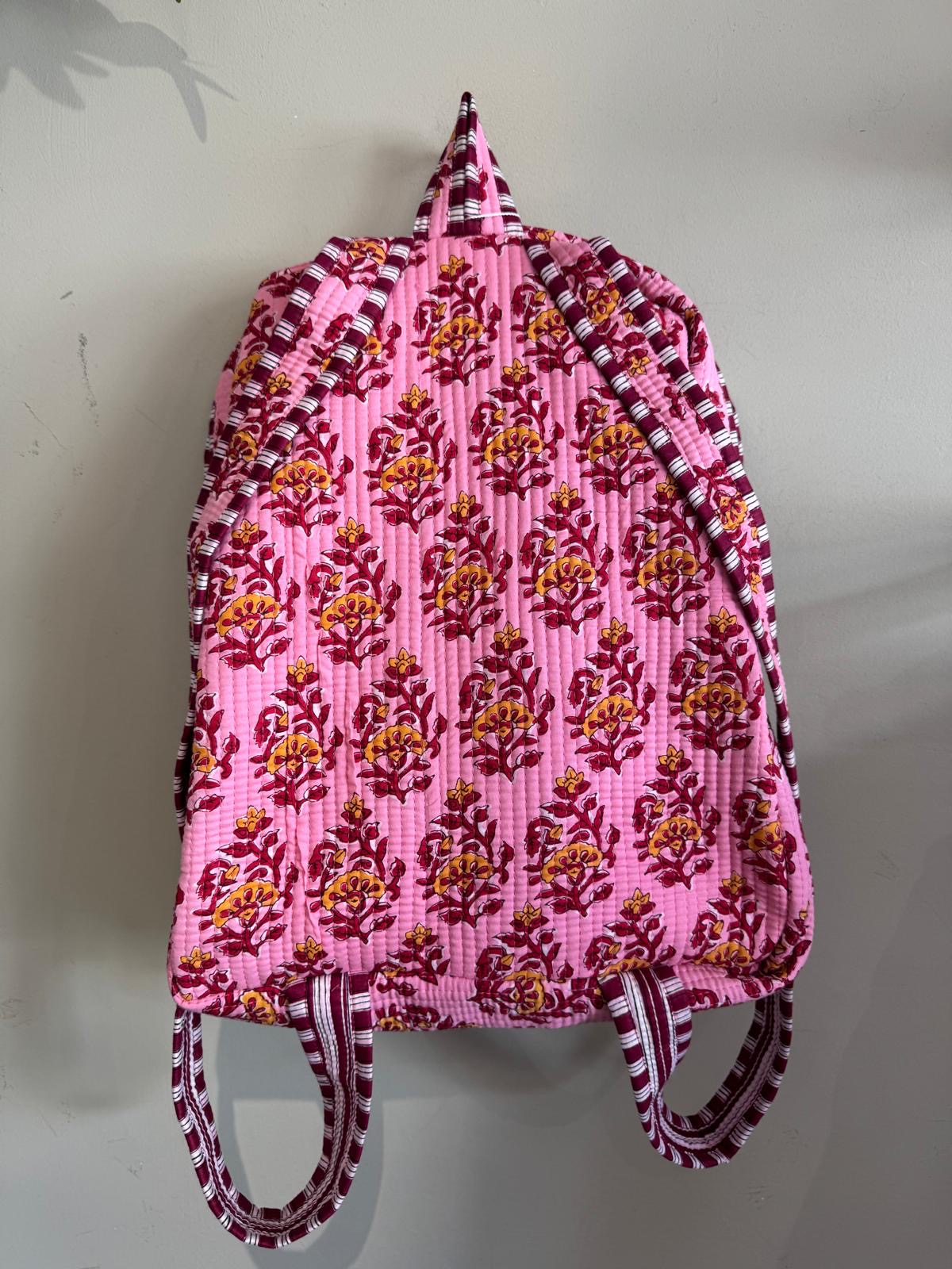 Pink Floral Kantha Backpack