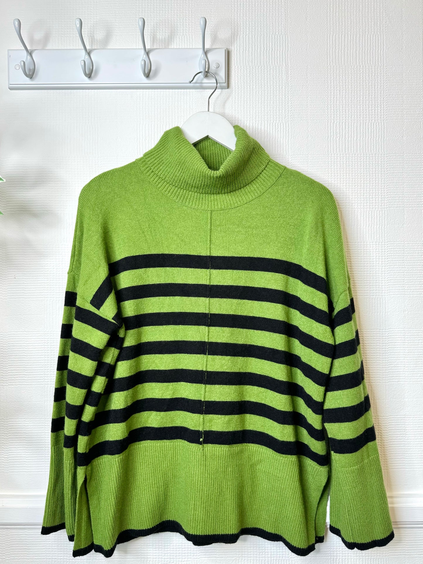 Kiri Chartreuse Green & Black Striped Roll Neck Jumper