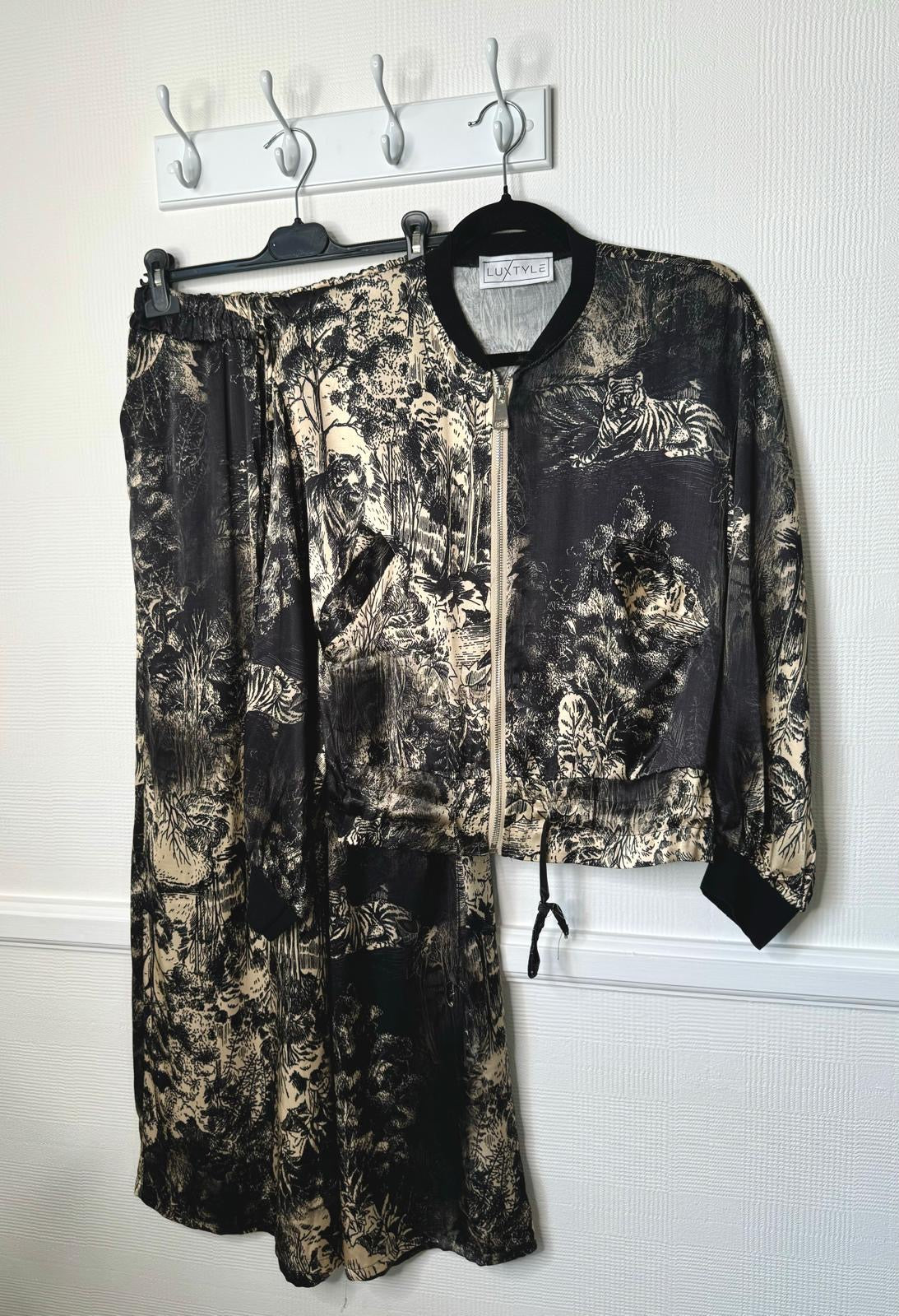 Catherine Satin Black & Ivory Tiger Print Bomber Jacket