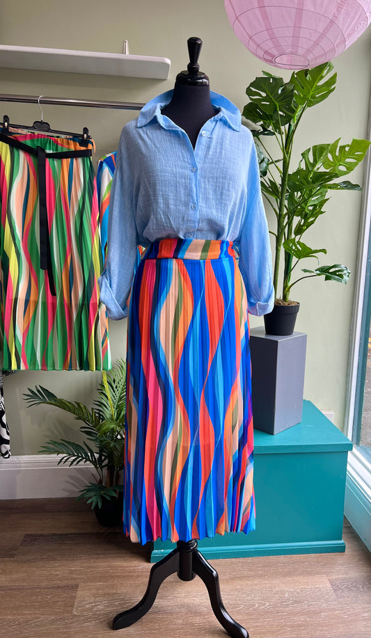 Sally Multi Stripe Sunray Pleated Maxi Skirt - 2 Colourways