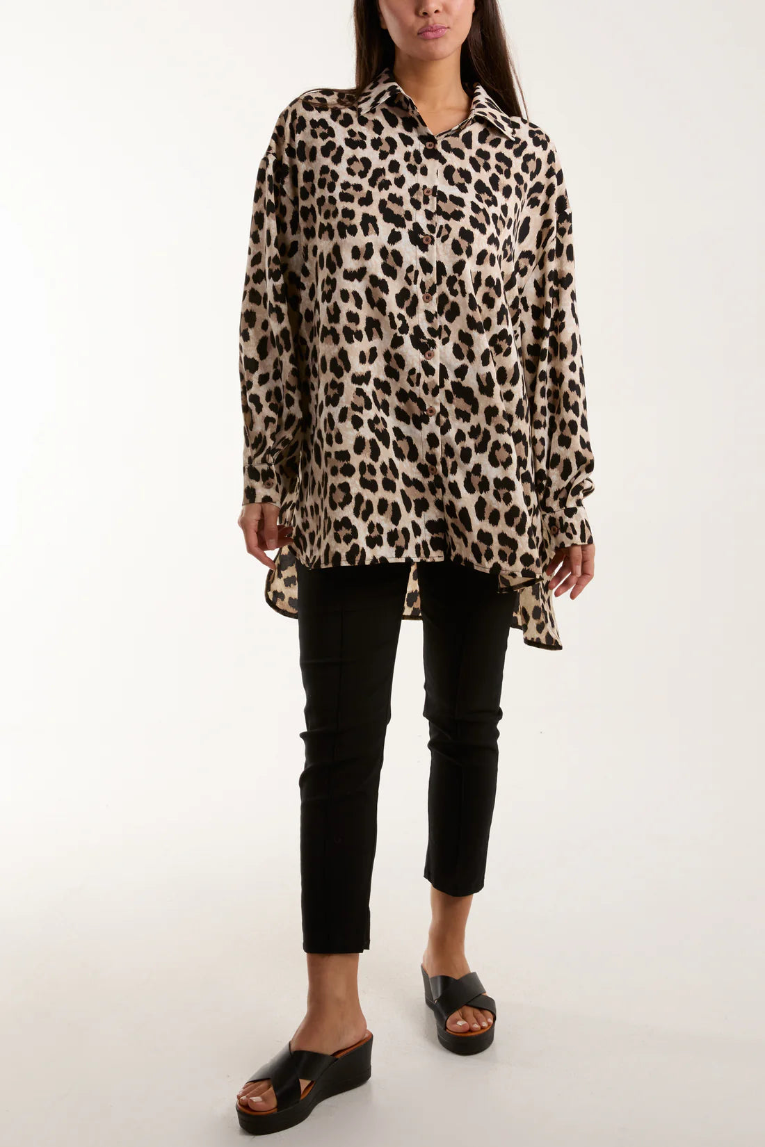 Sandy Longline Oversized Leopard Print Shirt - Neutral