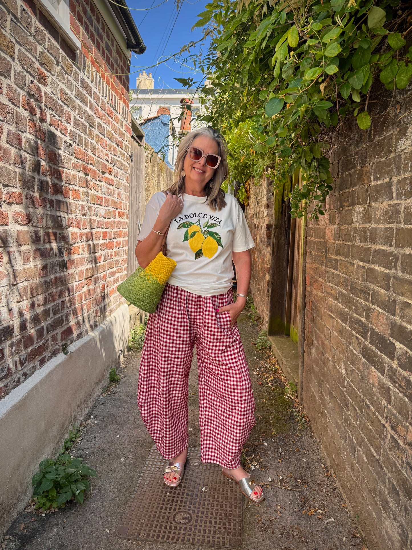 Jessie Red Gingham Pull-On Barrel Trousers