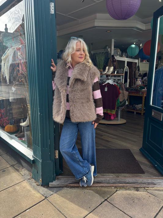 Kitty Luxe Faux Fur Short Gilet - Cream, Taupe Or Chocolate Brown