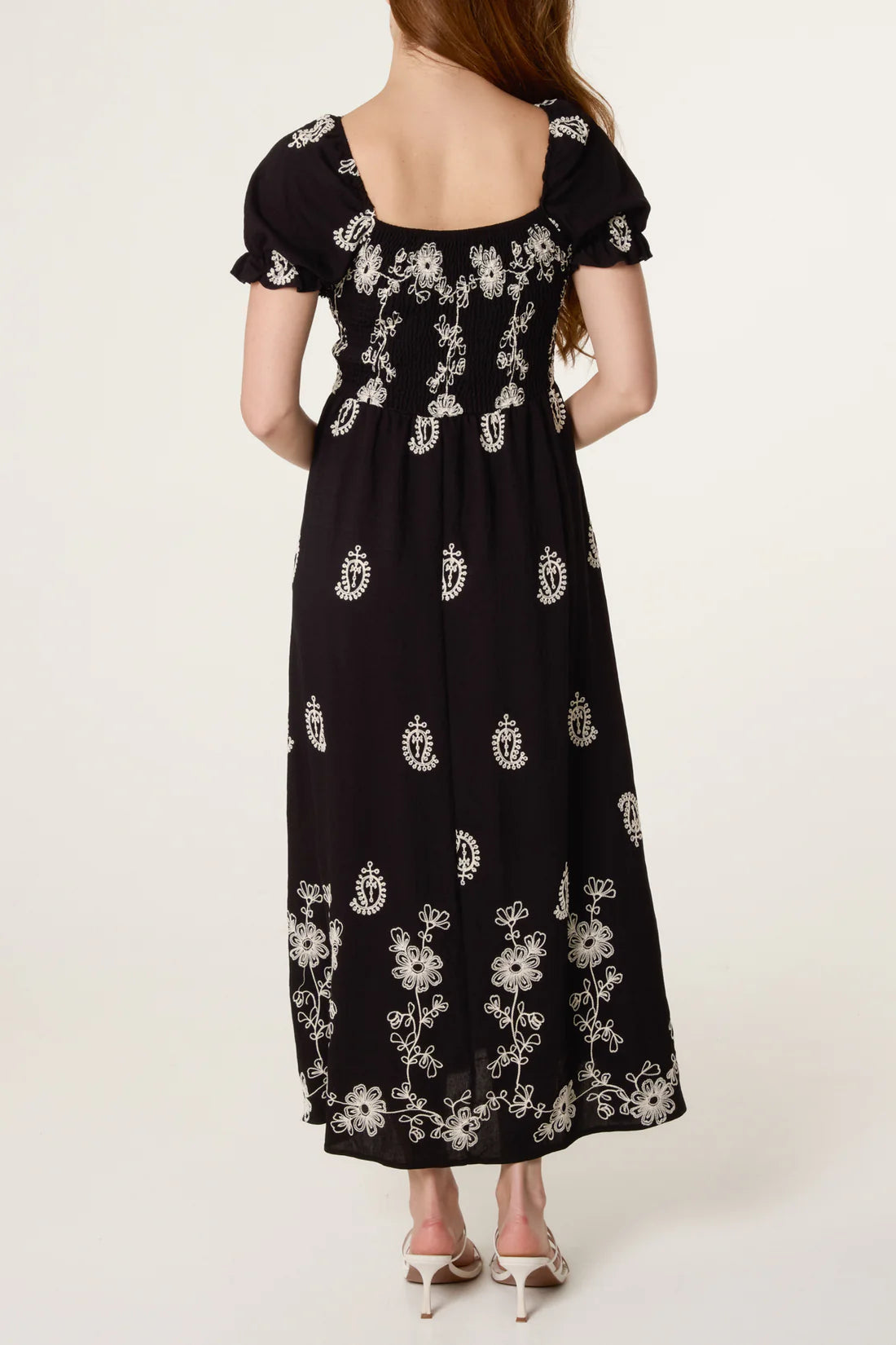 Rosa Black Embroidered Midi Dress