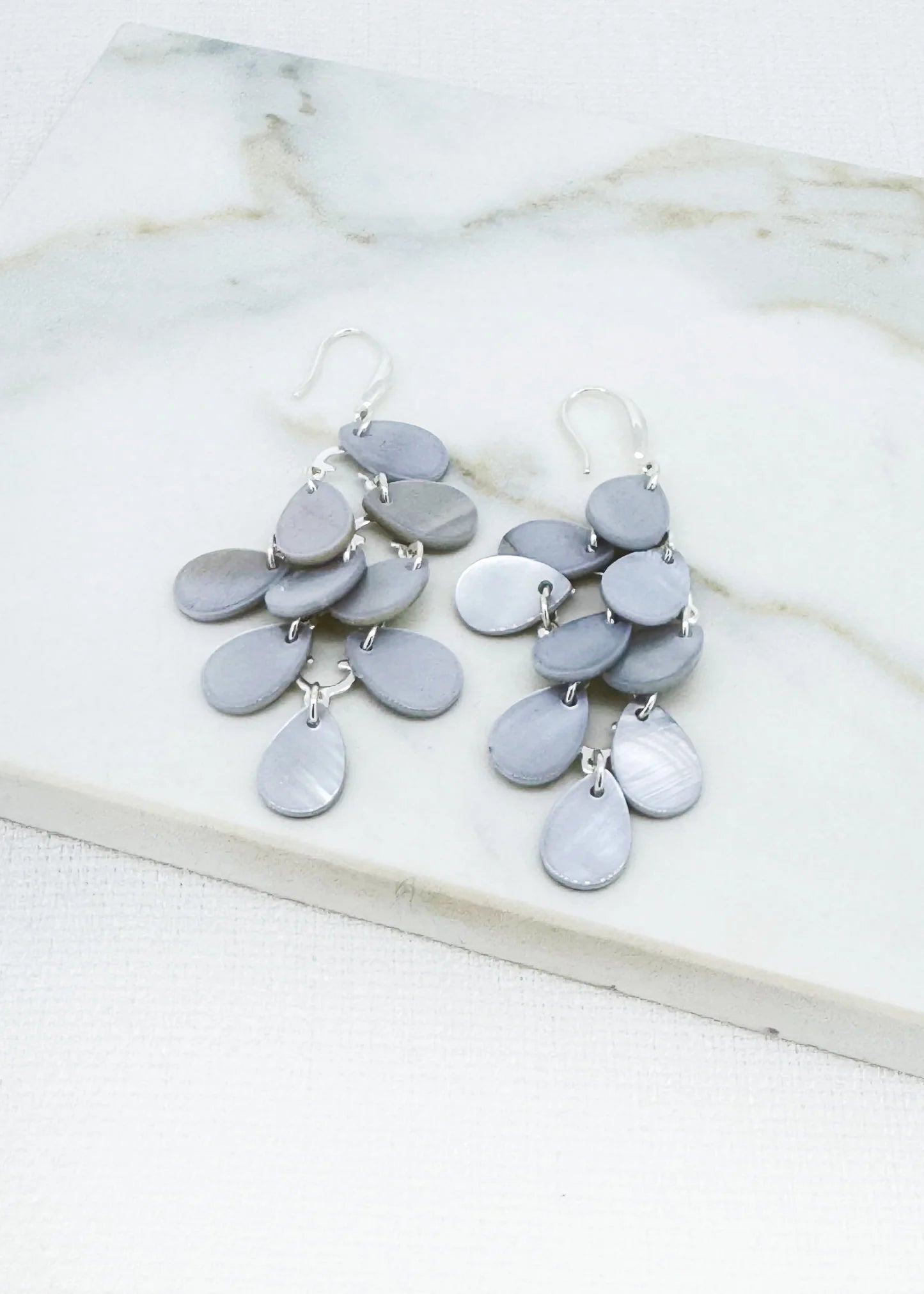 Envy Jewellery Long Grey Shell Earrings