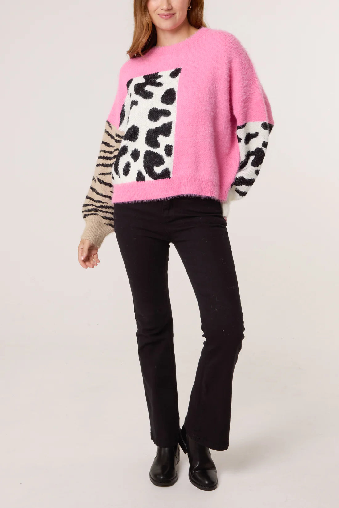 Samantha Tiger & Cow Print Super Fluffy Jumper - Pink or Orange