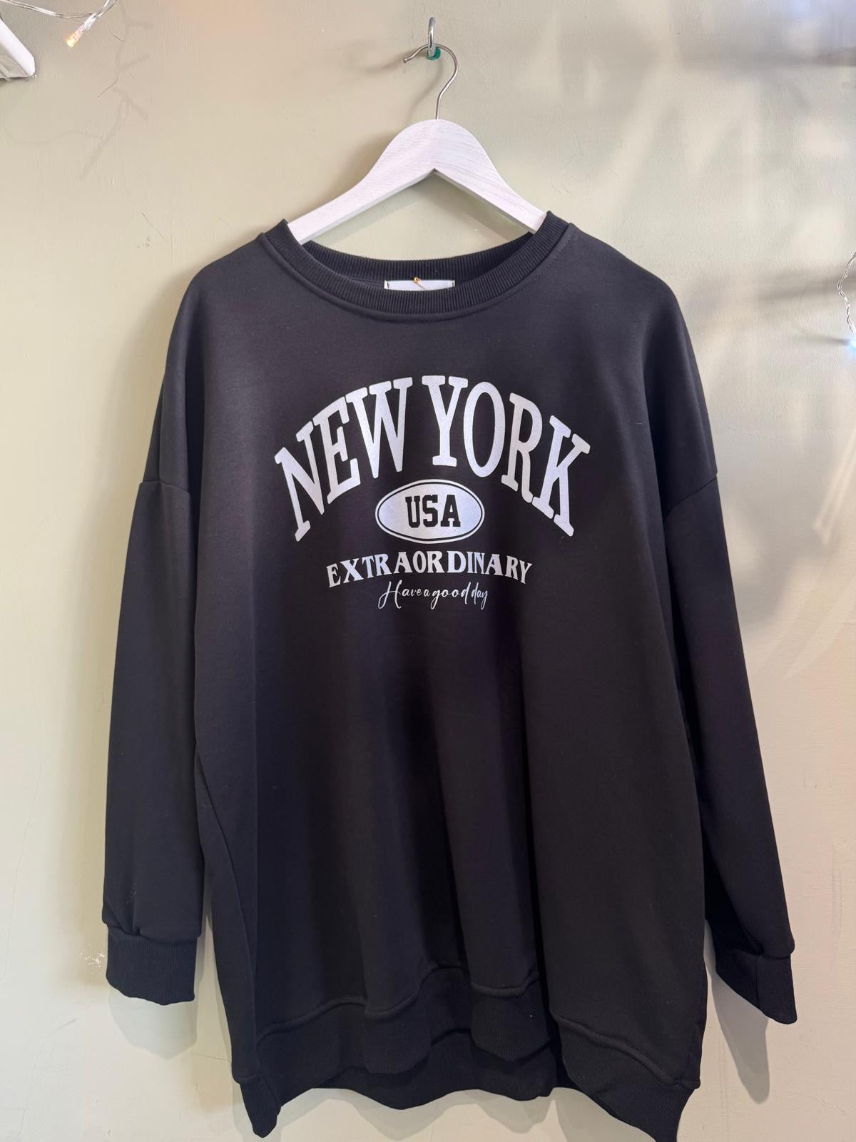 Longline New York Graphic Sweatshirt - Navy, Black Or Grey