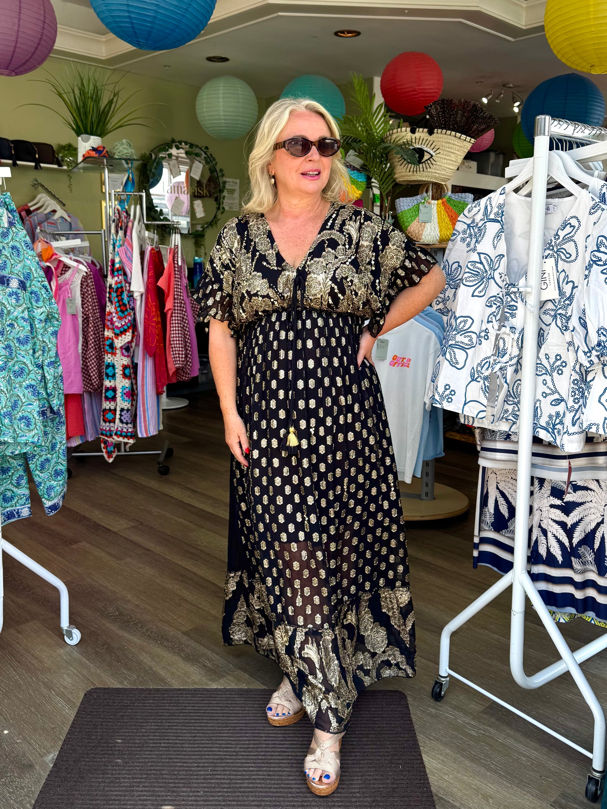 Andie Gold Foil Boho Indian Dress – Tamarisk Online