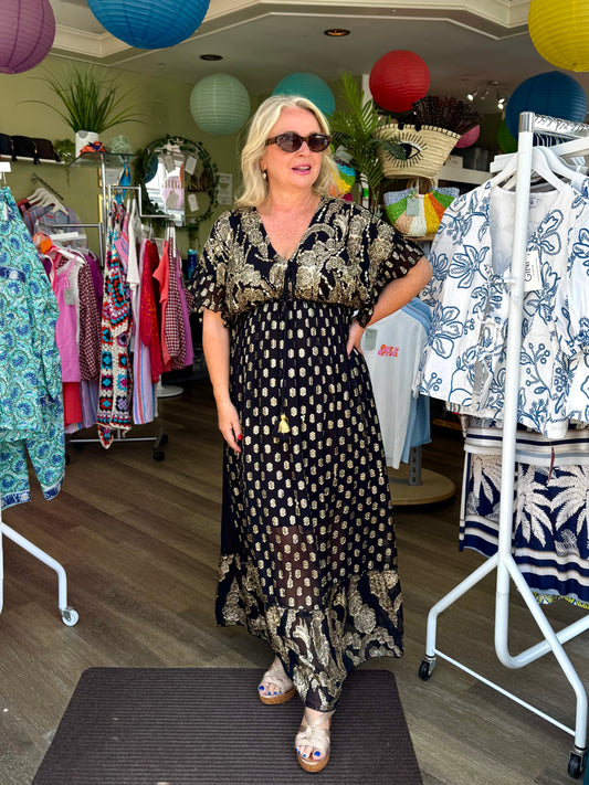 Andie Gold Foil Boho Indian Dress