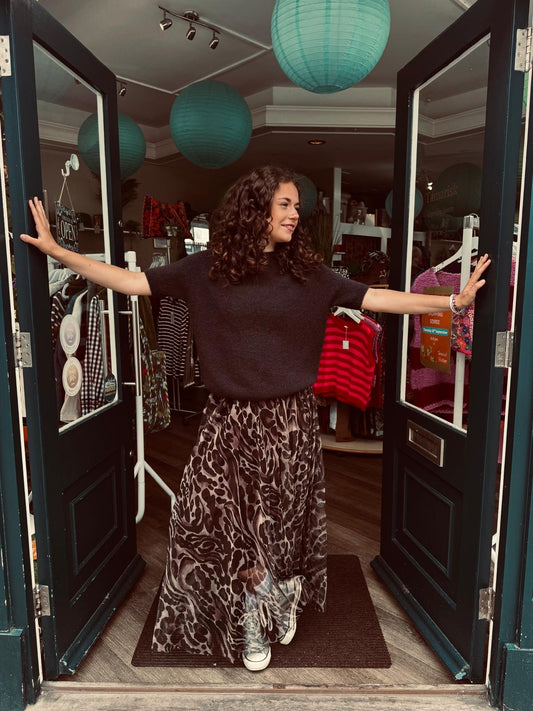 Abbie Animal Print Tulle Maxi Skirt - Chocolate Brown