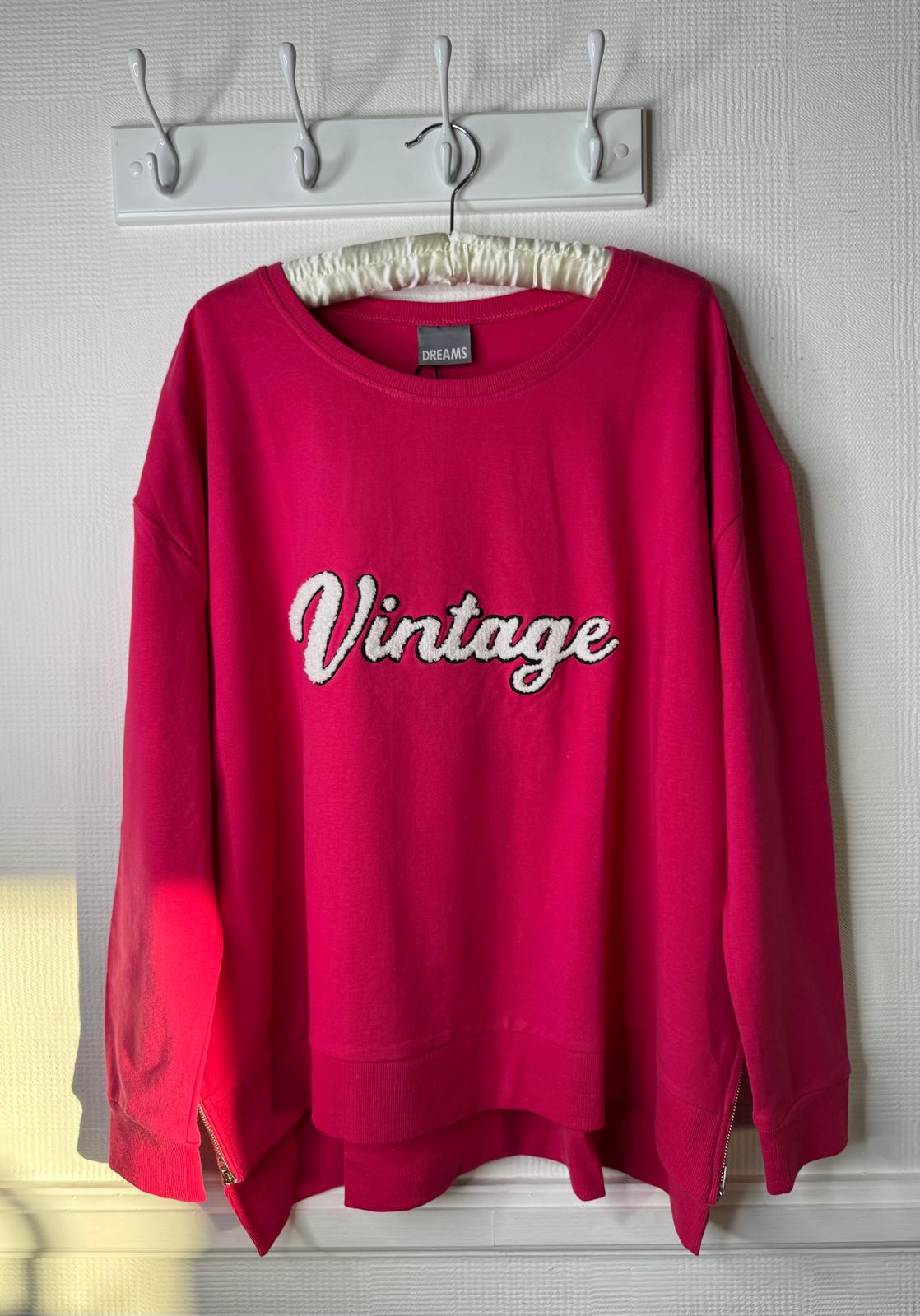 Vintage Embossed Varsity Style Slogan Sweatshirt With Side Zip Detail pink 