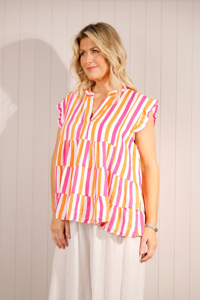 Hattie Striped Tiered Cheesecloth Top