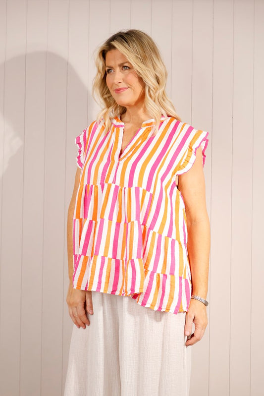 Hattie Striped Tiered Cheesecloth Top
