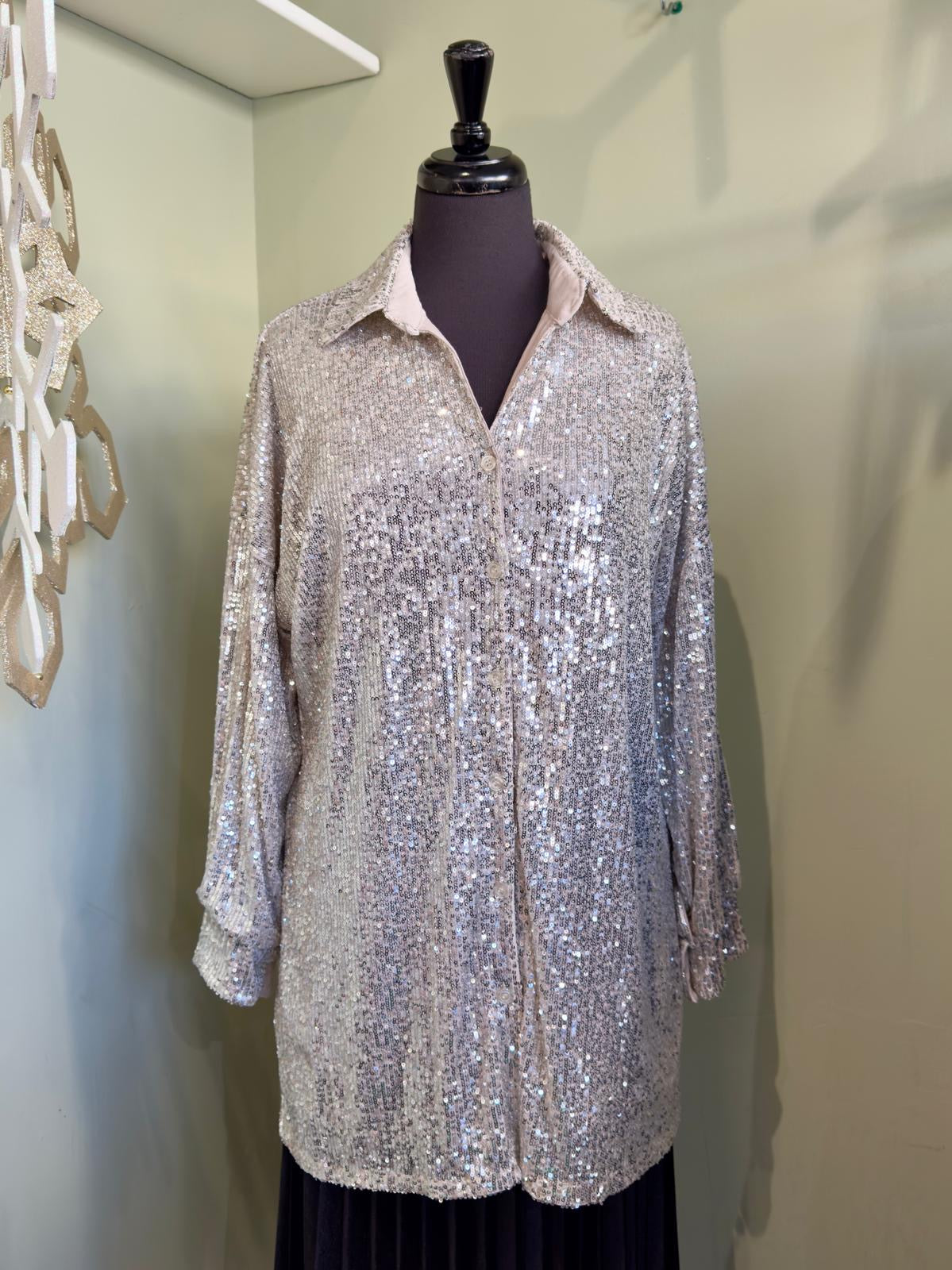 sliver long sequin shirt 