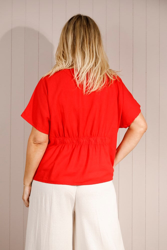 Dusty Linen Blend Loose Top With Pockets