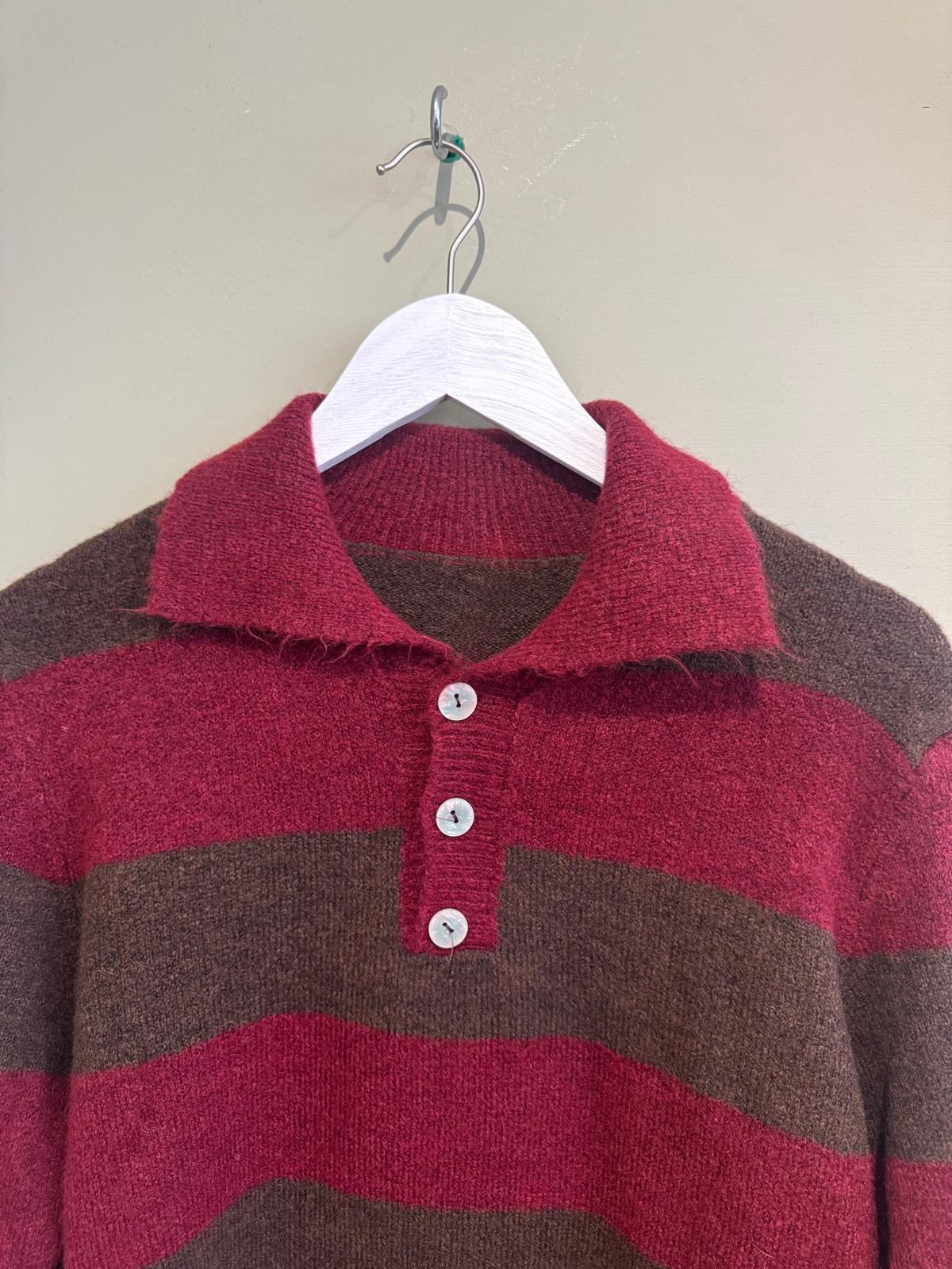 Coleen Striped Wool Blend Women’s Rugby Style Jumper - Pink & Brown Or Burgundy & Brown