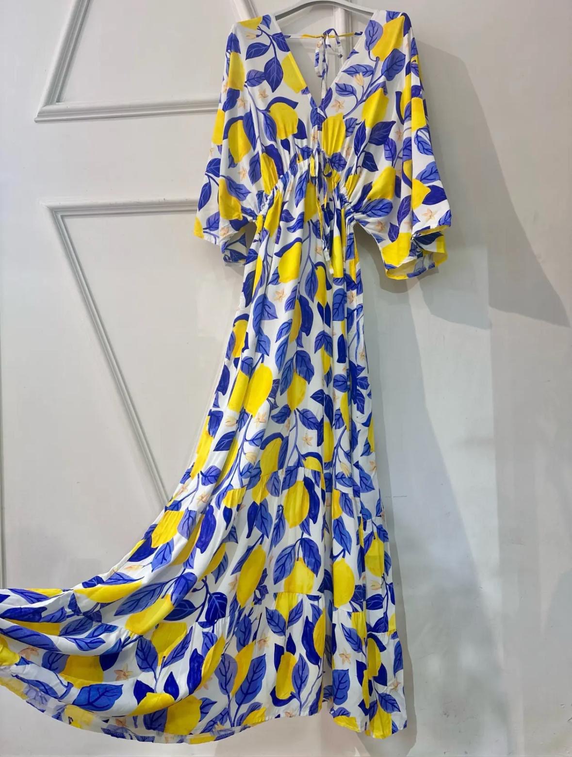 Zesty Lemon Cotton Maxi Dress