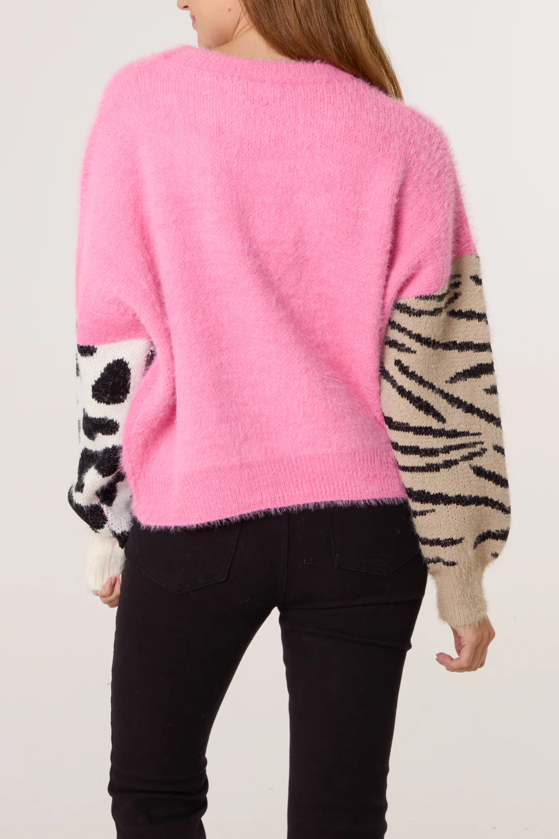 Samantha Tiger & Cow Print Super Fluffy Jumper - Pink or Orange