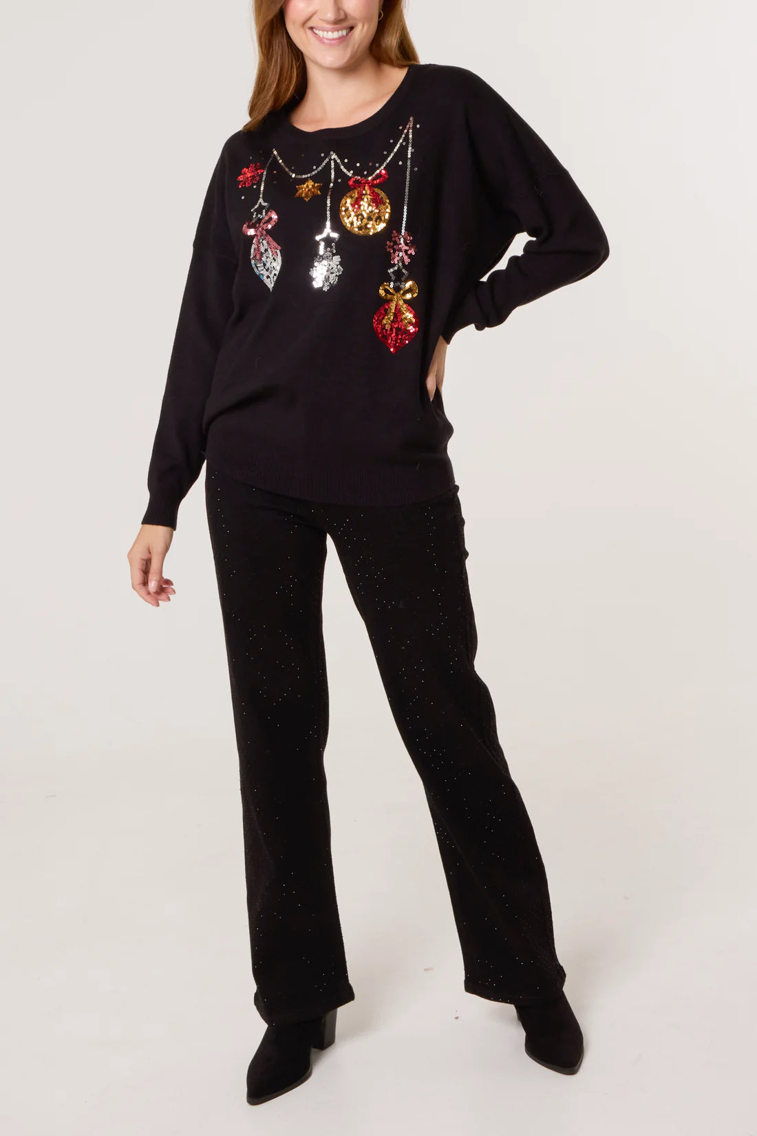 Sequin Bauble Christmas Jumper - Black