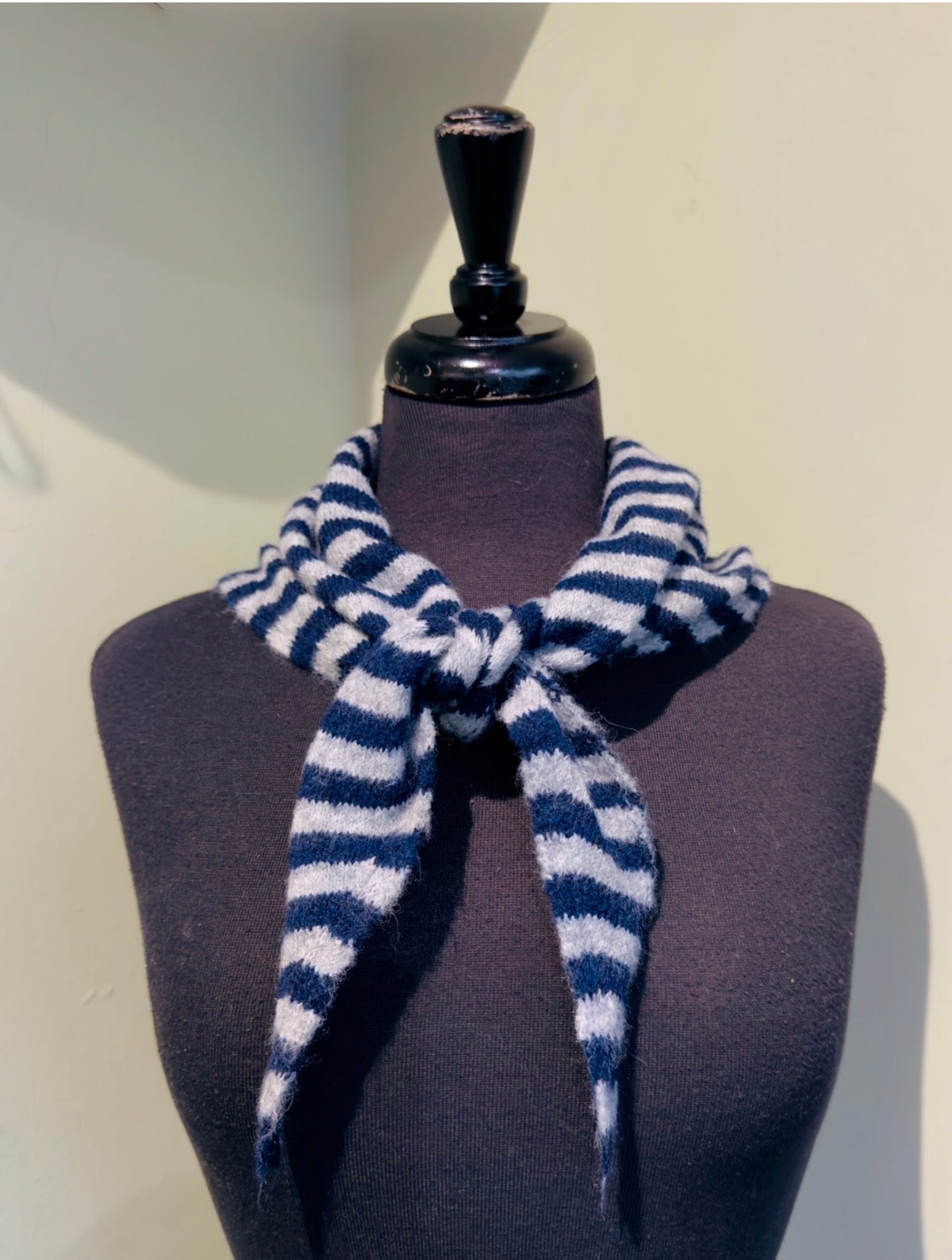 Navy & Grey Stripe Wool Blend Triangle Scarf