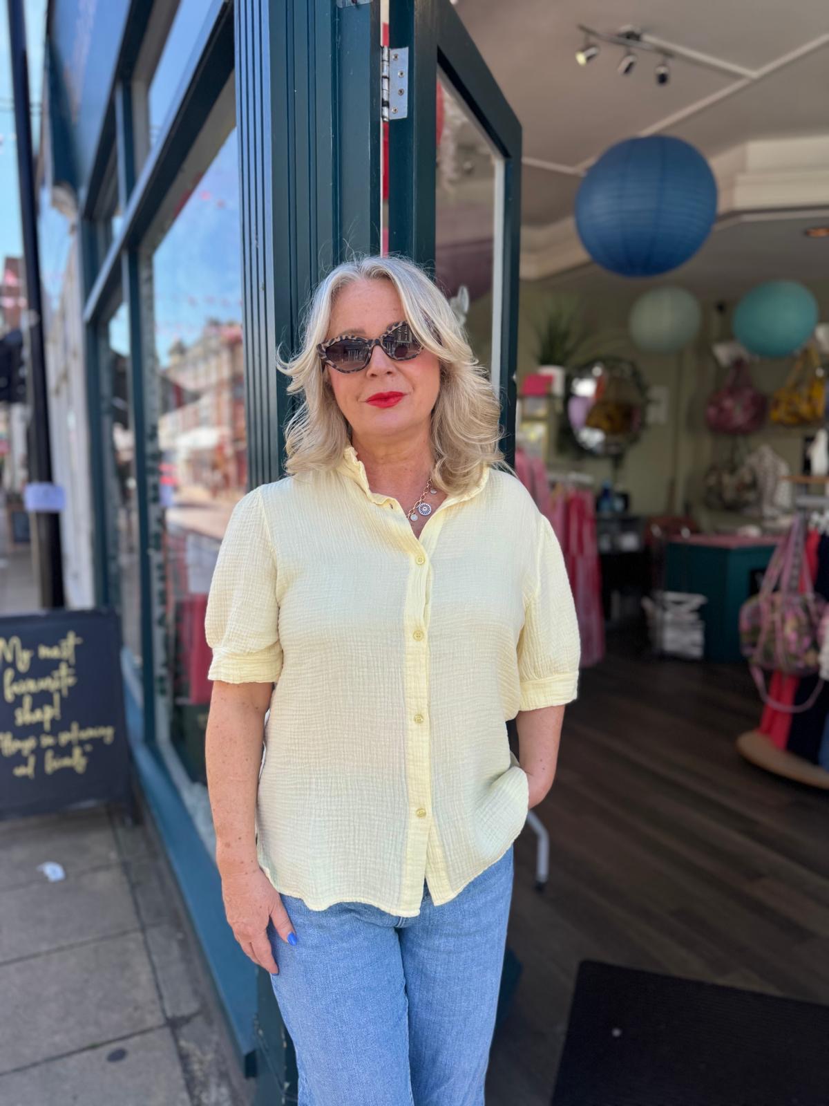 Emily Cotton Cheesecloth Short Sleeved Blouse With Piecrust Collar