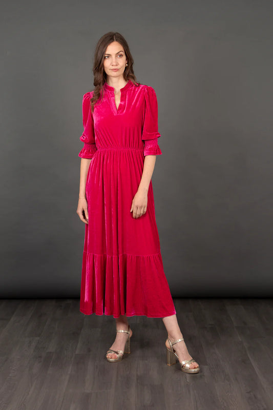 Nigella Fuchsia Pink Velvet Midi Dress