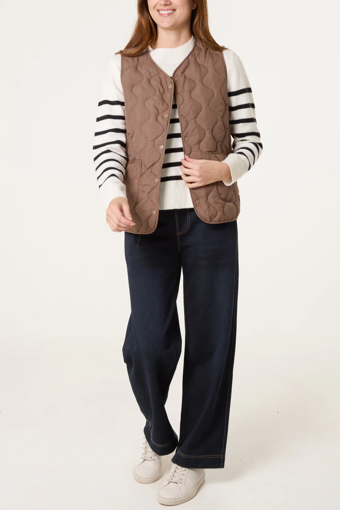 Lydia Lightweight Quilted Gilet - Mocha Taupe Or Stone Beige