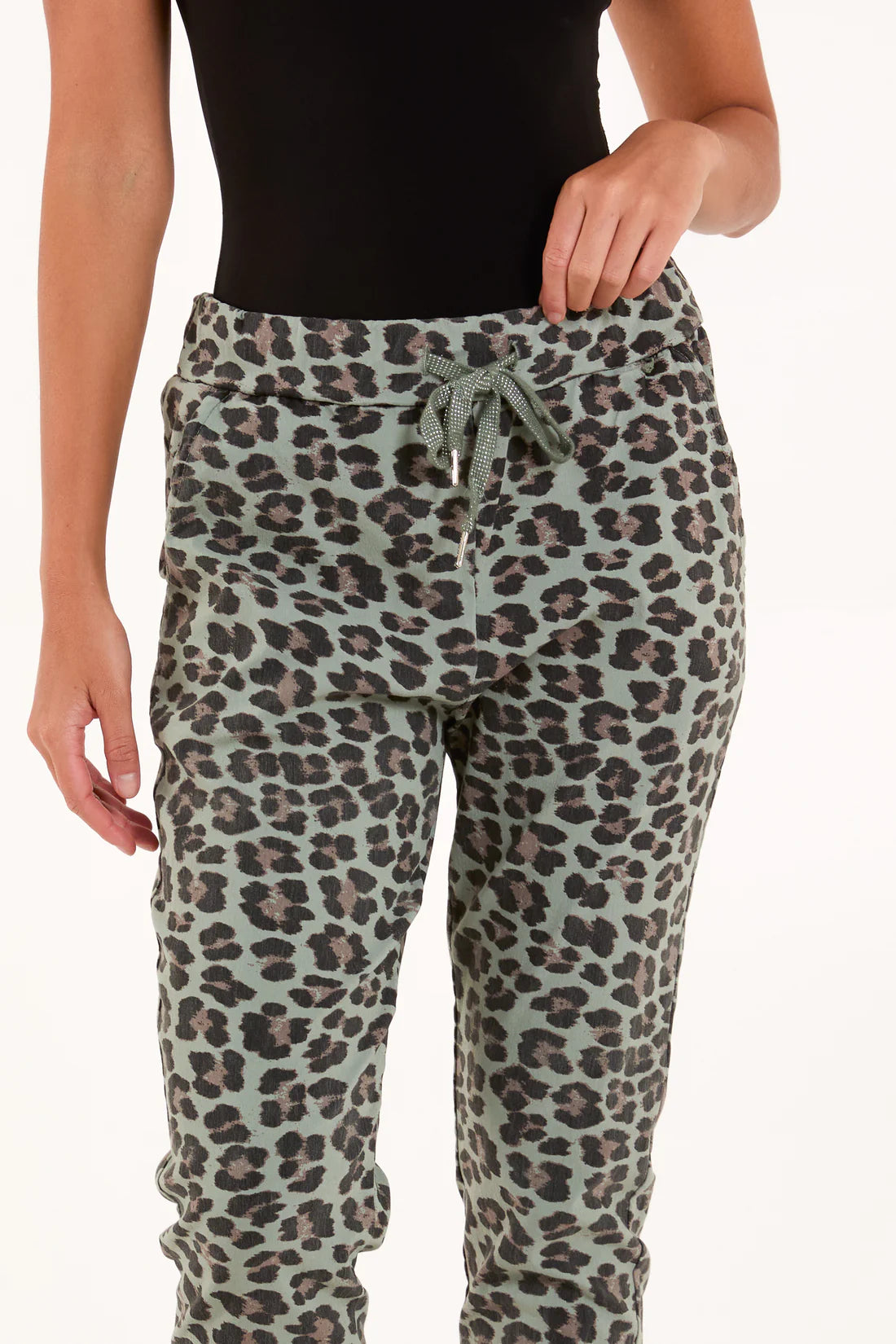 Brandi Leopard Print Magic Trousers - Mocha, Khaki Beige Or Denim