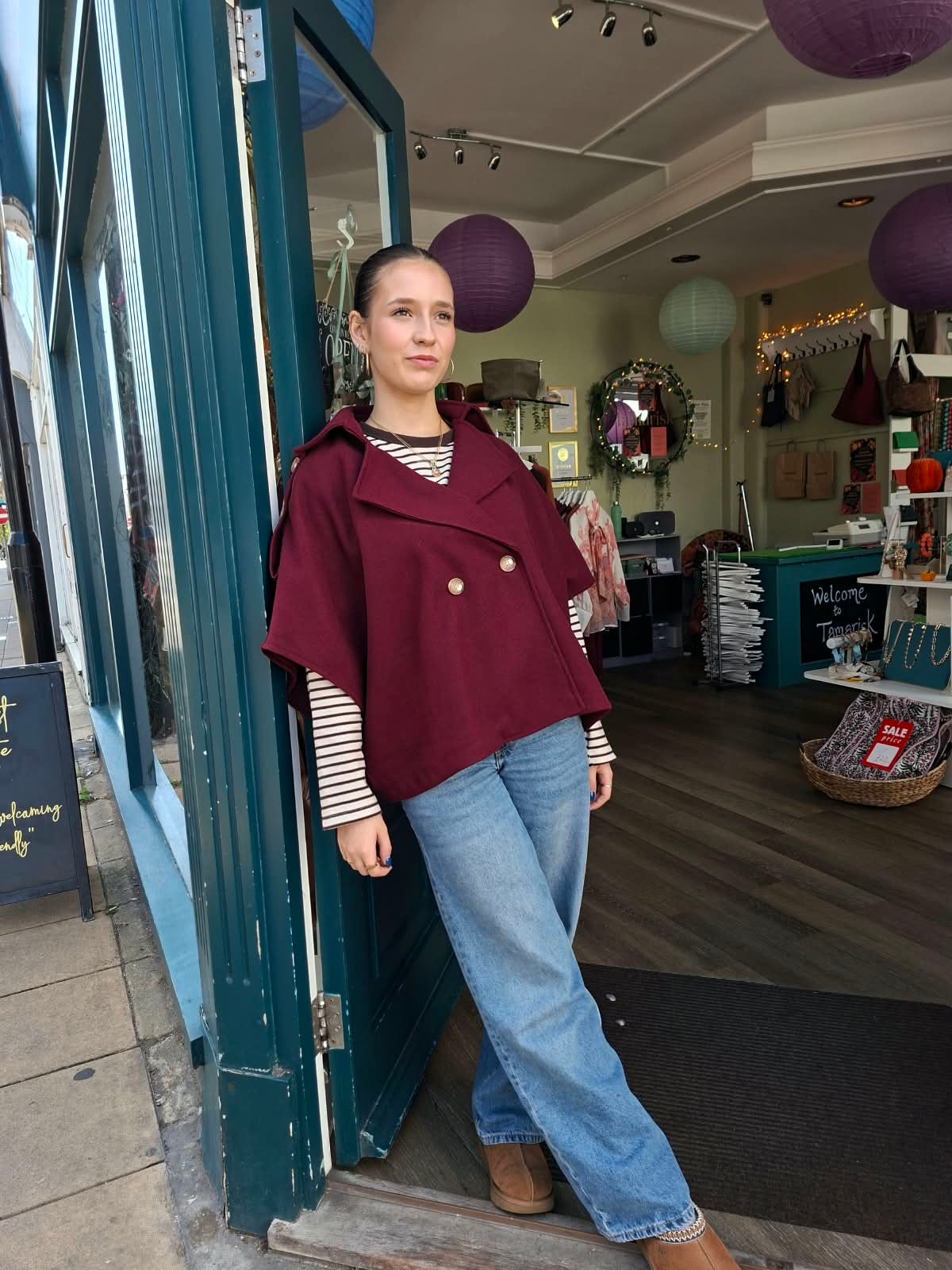 Burgundy cape jacket 