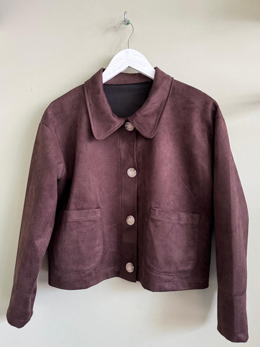 Catherine Faux Suede Short Jacket With Collar - Chocolate Brown, Burgundy Or Black