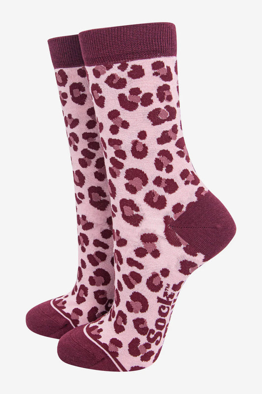 Berry Tones Leopard Print Bamboo Socks