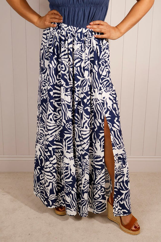 Roberta Blue & White Print Maxi Skirt