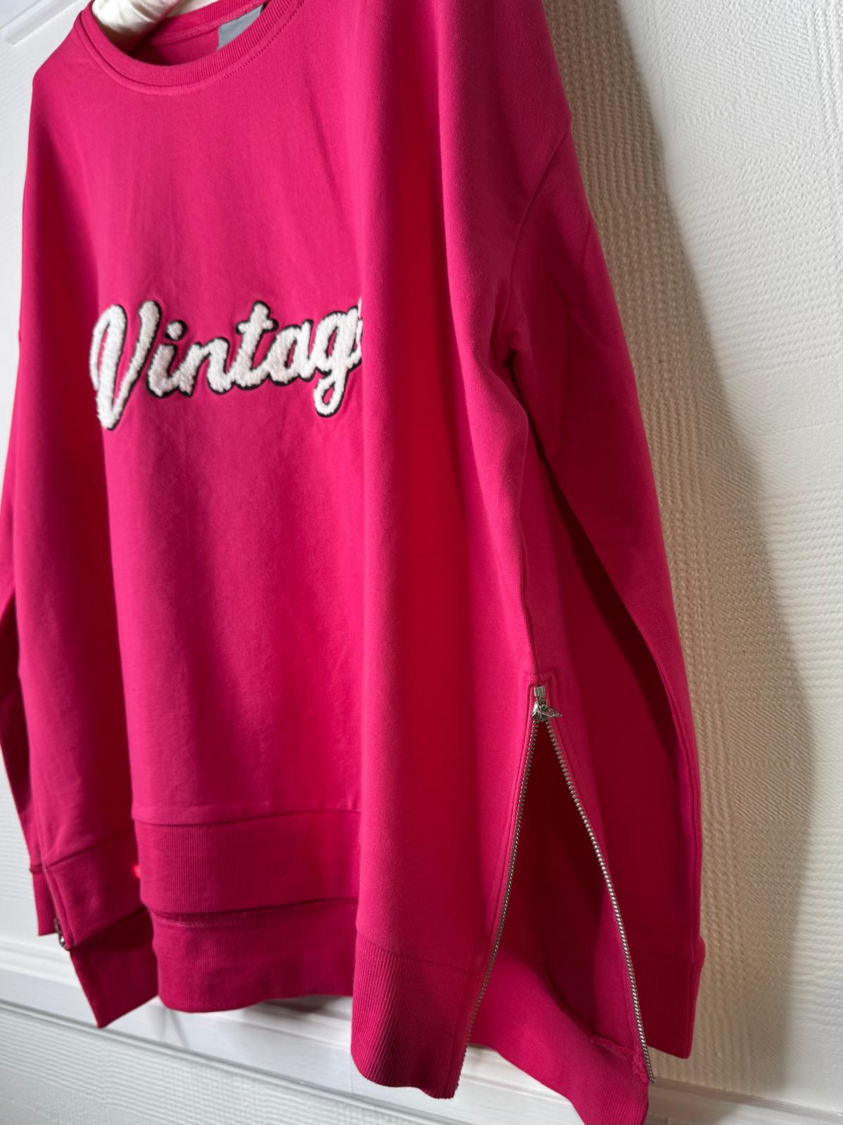 Vintage Embossed Varsity Style Slogan Sweatshirt With Side Zip Detail - 4 Colours