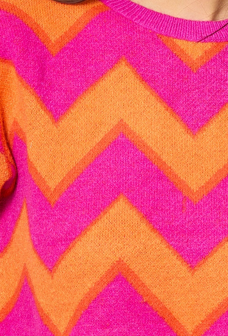 Angela Zig Zag Knit Jumper - Pink & Orange