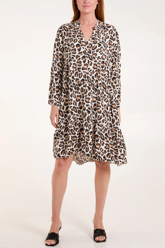 Evie Leopard Print Short Tiered Dress - 3 Colours