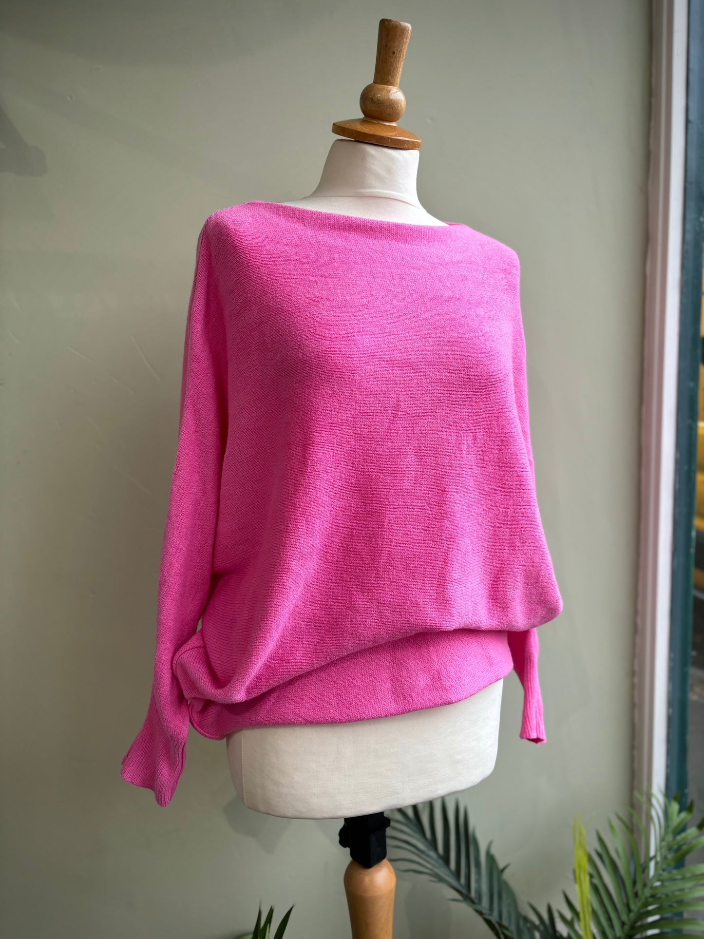 Miriam Slouchy Batwing Lightweight Jumper - Green, Yellow, Orange, Sky Blue, Apricot, Cornflower Blue, Cerise Pink, Lavender Lilac, Rose Pink, Aqua Or Red