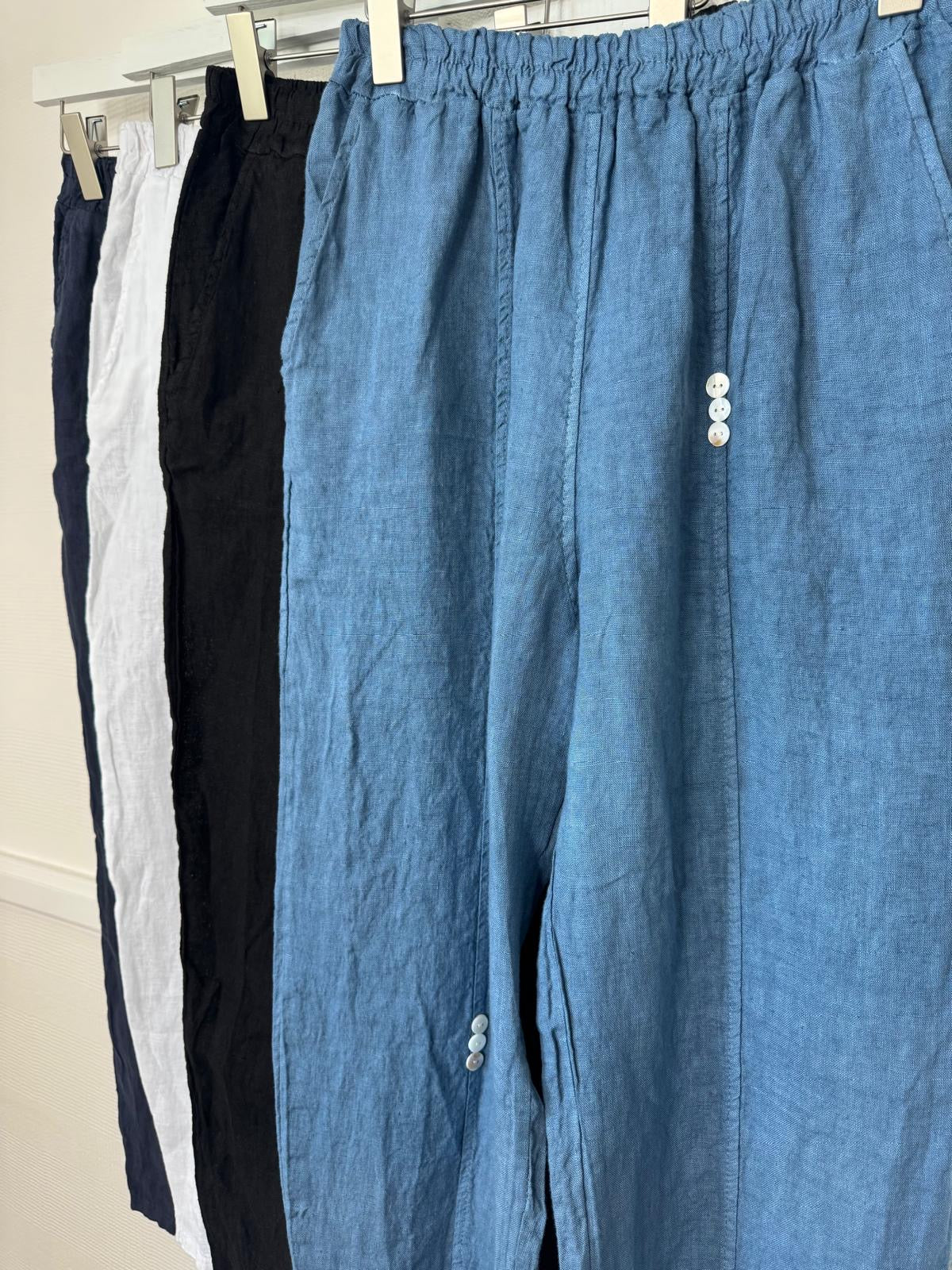 Lena Button Trim Linen Trousers