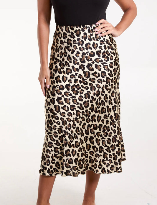 Fiona Leopard Print Satin Slip Skirt