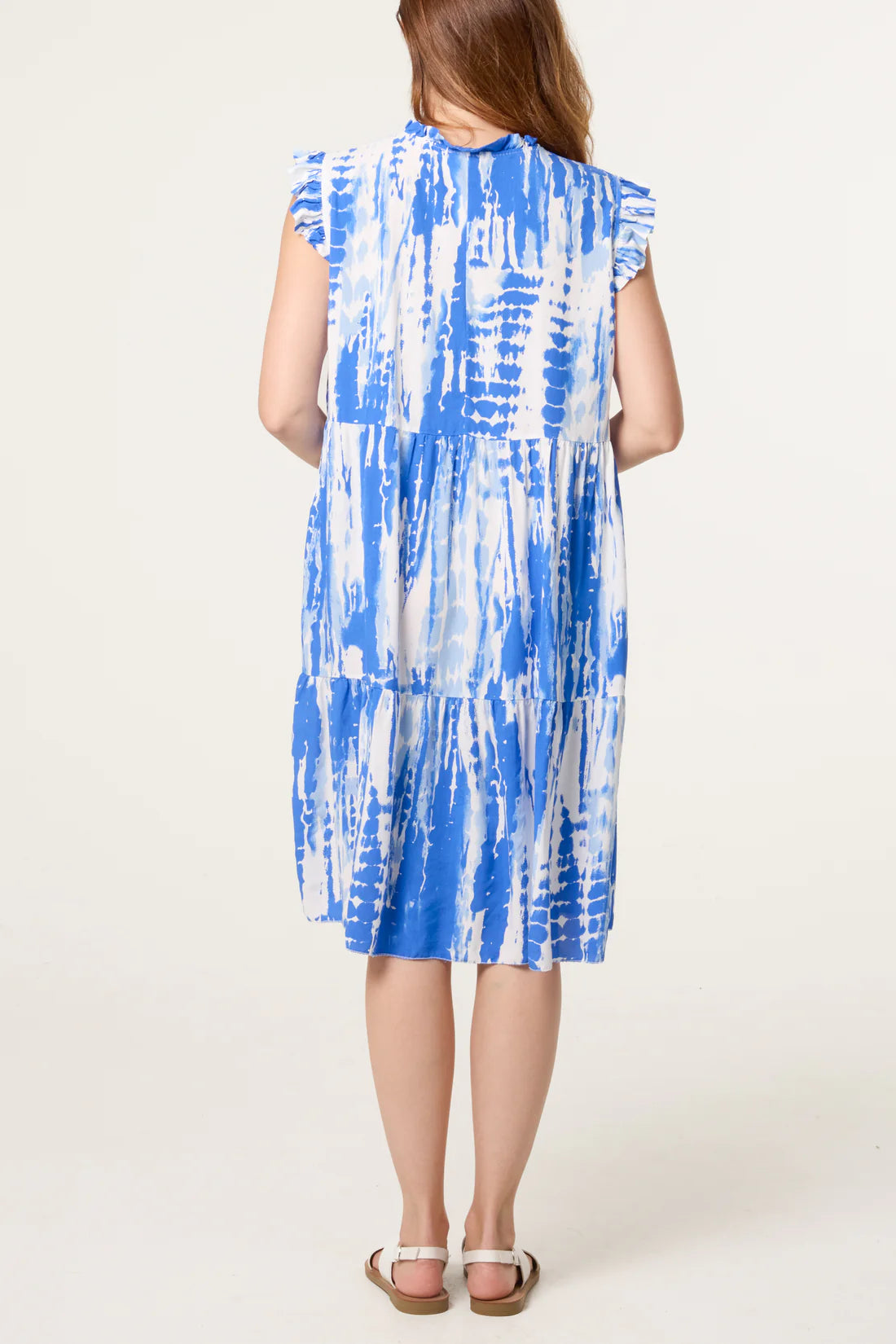 Katya Tie Dye Print Frill Sleeve Midi Dress