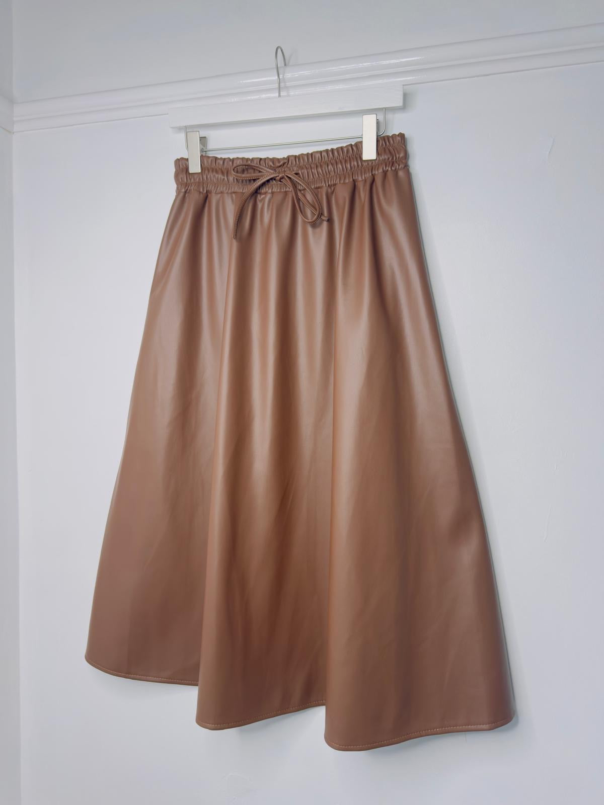 Jessica Toffee Brown Faux Leather A Line Midaxi Skirt