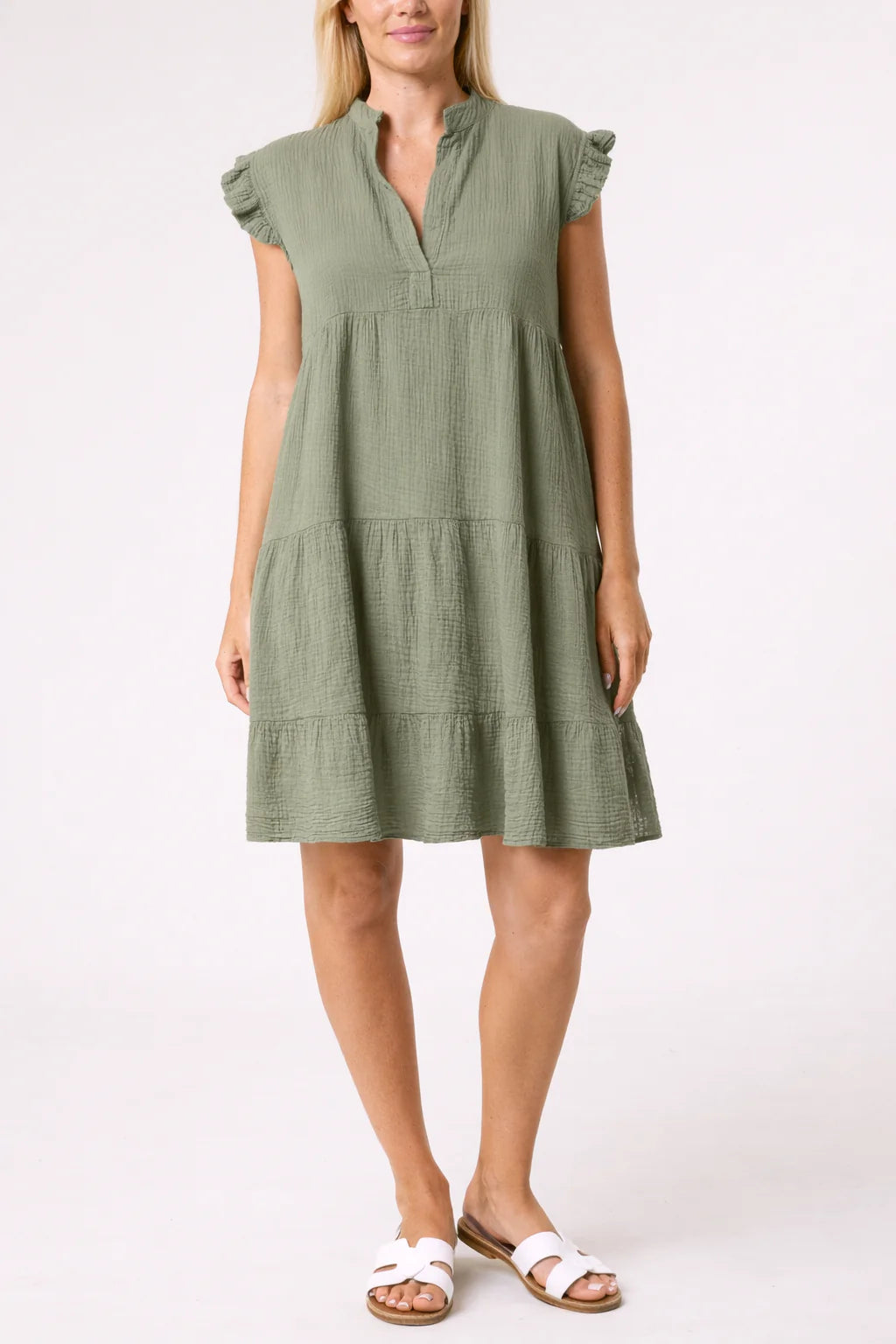 Steph Cotton Cheesecloth Loose Short Tiered Dress