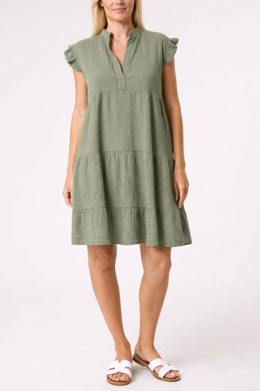 Steph Cotton Cheesecloth Loose Short Tiered Dress