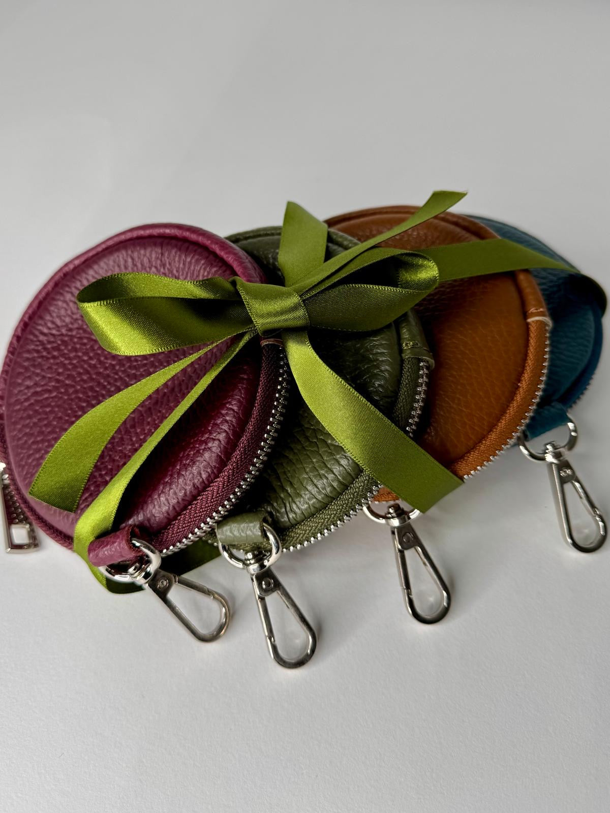 Small Circular Pebble Leather Purse - Tan, Khaki, Teal, Burgundy