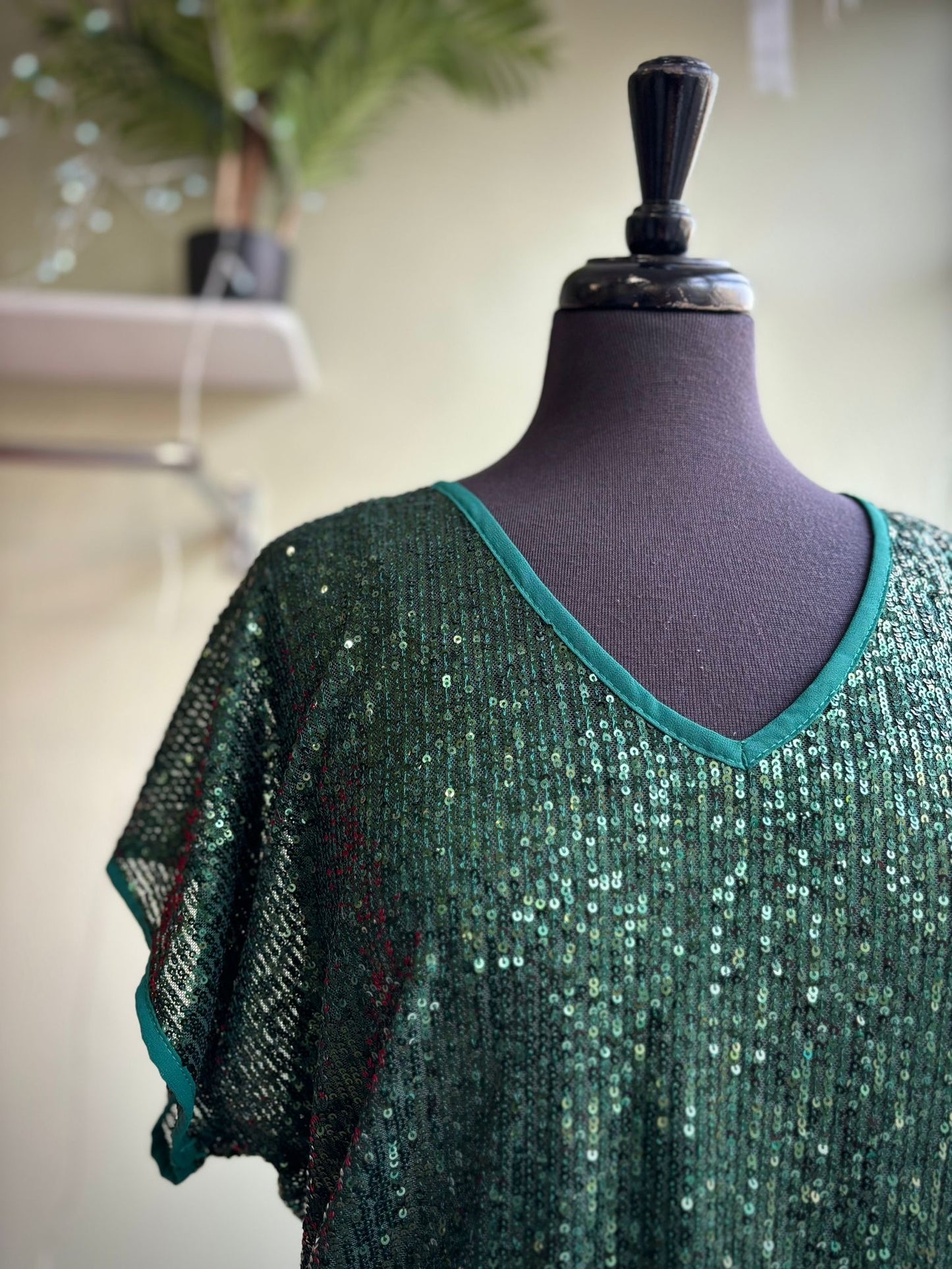 Suzy 2 Part Short Sleeve Sequin Top - Black, Forest Green Or Champagne