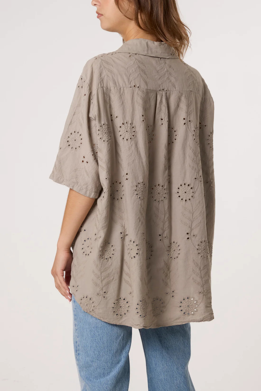 Erin Broiderie Anglaise Loose Shirt - White Or Mocha
