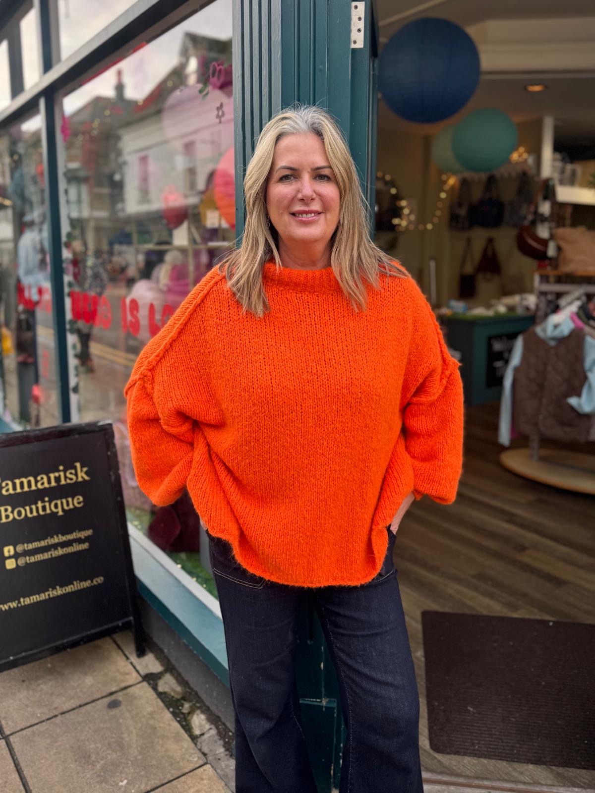 Claire Funnel Neck Balloon Sleeve Slouchy Chunky Knit Jumper